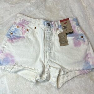 🆕 Levi’s white ombré purple pink tie dye 501 denim shorts size 25